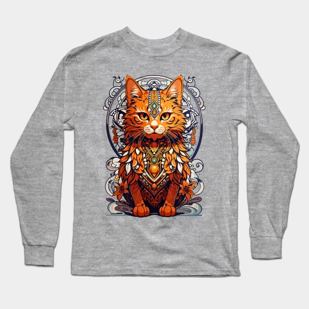 Orange kitten retro vintage boho design Long Sleeve T-Shirt by Neon City Bazaar